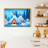 Malen nach Zahlen - Zelte im Schnee - hochwertige Leinwand - Horizontal, Landschaft, Winter