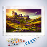 Malen nach Zahlen - Burg im Sonnenuntergang - hochwertige Leinwand - Burg, Horizontal, Sonnenuntergang