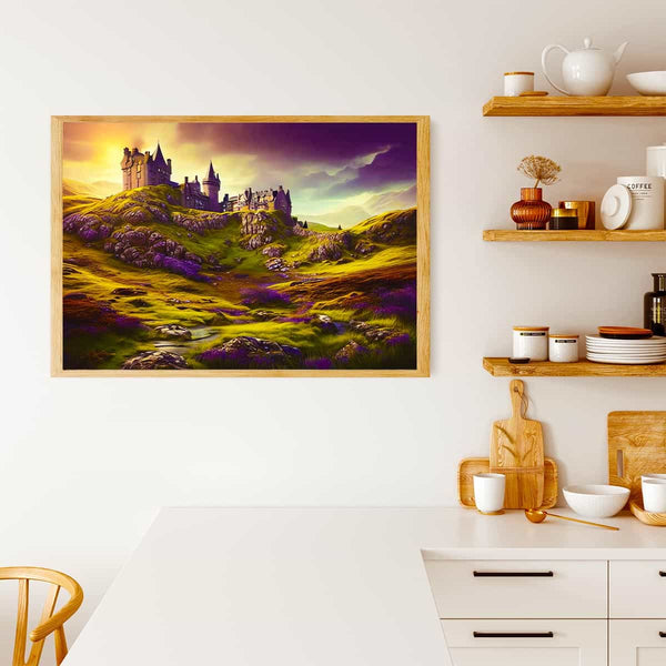Malen nach Zahlen - Burg im Sonnenuntergang - hochwertige Leinwand - Burg, Horizontal, Sonnenuntergang