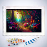 Malen nach Zahlen - Blumenweg im Wald - hochwertige Leinwand - Horizontal, Landschaft, Wald