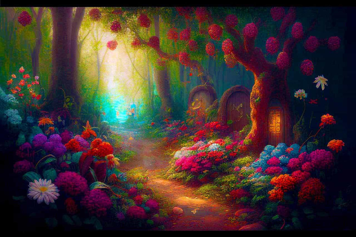 Malen nach Zahlen - Blumenweg im Wald - hochwertige Leinwand - Horizontal, Landschaft, Wald