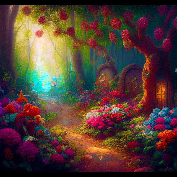 Malen nach Zahlen - Blumenweg im Wald - hochwertige Leinwand - Horizontal, Landschaft, Wald