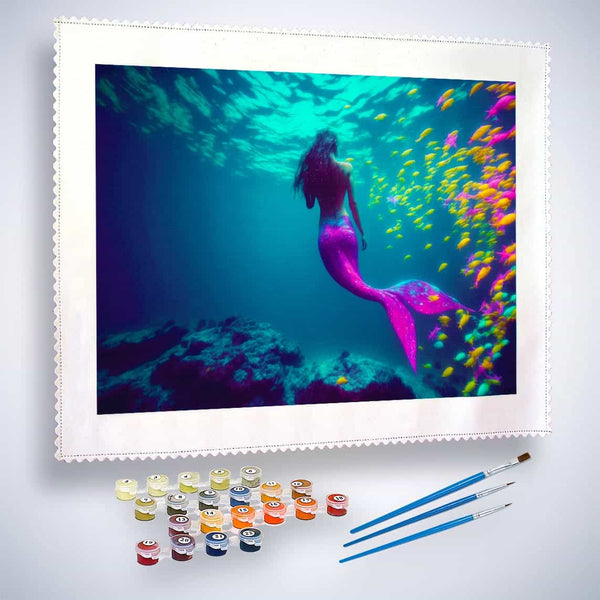 Malen nach Zahlen - Meerjungfrau, Pinklila - hochwertige Leinwand - Fantasy, Horizontal, Meerjungfrau