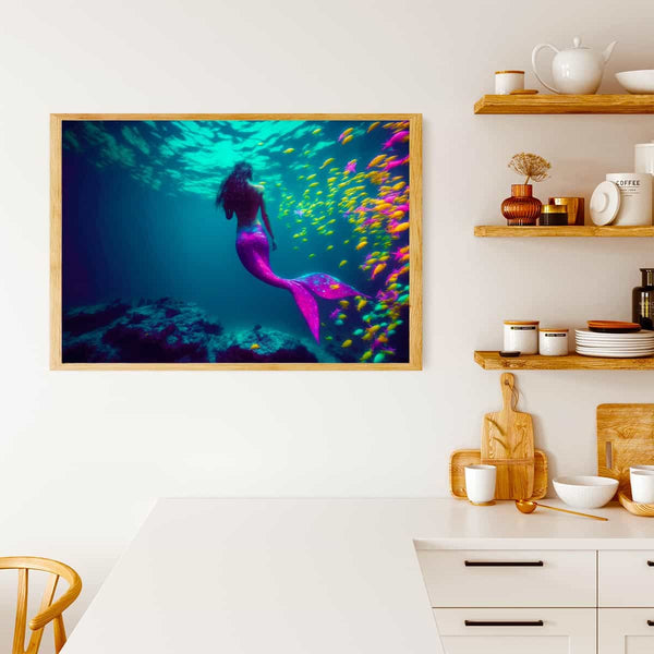 Malen nach Zahlen - Meerjungfrau, Pinklila - hochwertige Leinwand - Fantasy, Horizontal, Meerjungfrau