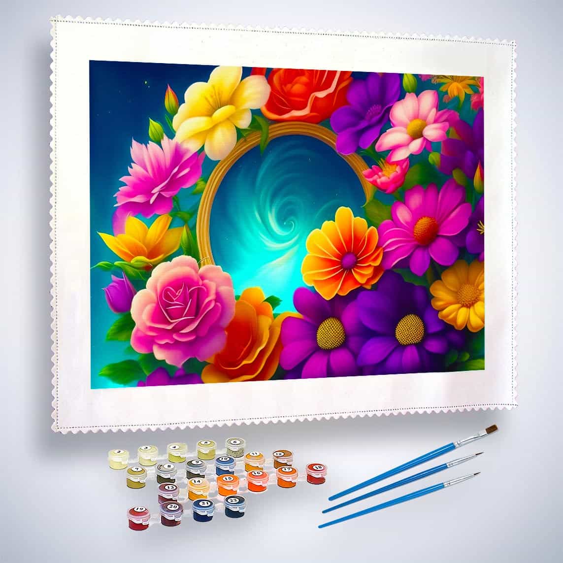 Malen nach Zahlen - Blumenstrudel - hochwertige Leinwand - Abstrakt, Blumen, Horizontal