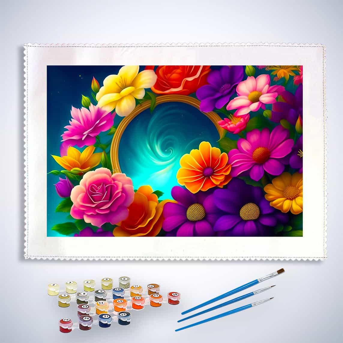 Malen nach Zahlen - Blumenstrudel - hochwertige Leinwand - Abstrakt, Blumen, Horizontal