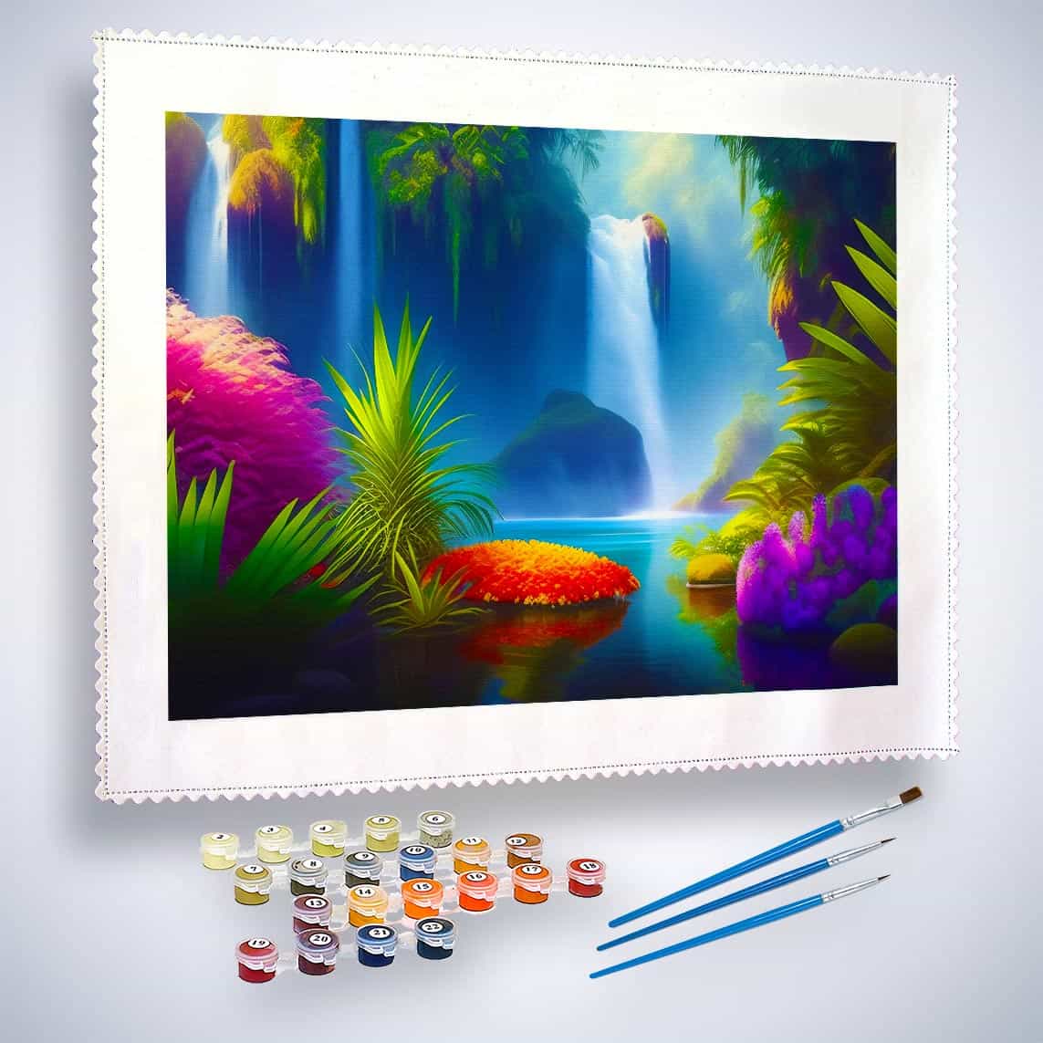 Malen nach Zahlen - Wasserfallparadies - hochwertige Leinwand - Horizontal, Landschaft, Wasserfall