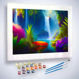 Malen nach Zahlen - Wasserfallparadies - hochwertige Leinwand - Horizontal, Landschaft, Wasserfall