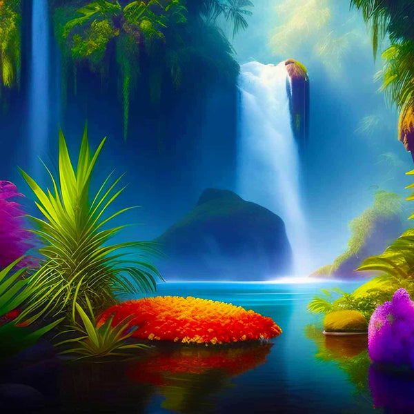 Malen nach Zahlen - Wasserfallparadies - hochwertige Leinwand - Horizontal, Landschaft, Wasserfall