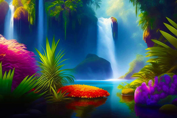 Malen nach Zahlen - Wasserfallparadies - hochwertige Leinwand - Horizontal, Landschaft, Wasserfall