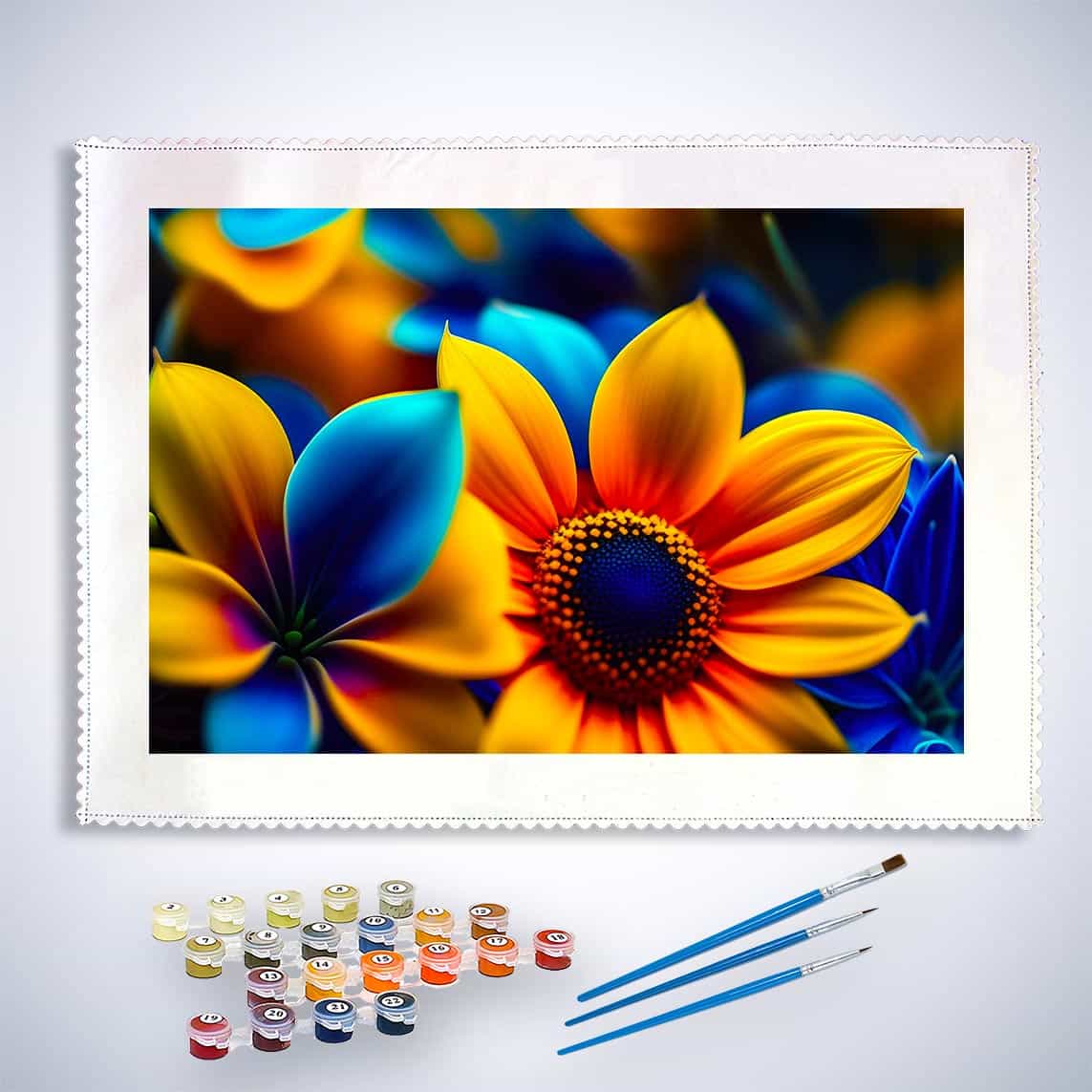 Malen nach Zahlen - Gelb und Blaue Sonnenblume - hochwertige Leinwand - Blumen, Horizontal, Sonnenblume