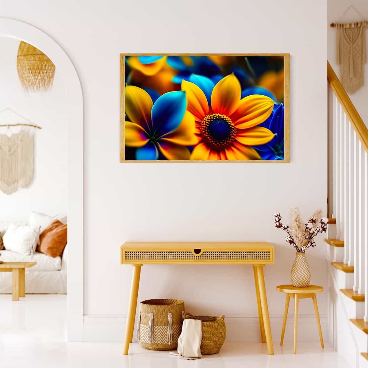 Malen nach Zahlen - Gelb und Blaue Sonnenblume - hochwertige Leinwand - Blumen, Horizontal, Sonnenblume