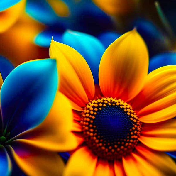 Malen nach Zahlen - Gelb und Blaue Sonnenblume - hochwertige Leinwand - Blumen, Horizontal, Sonnenblume