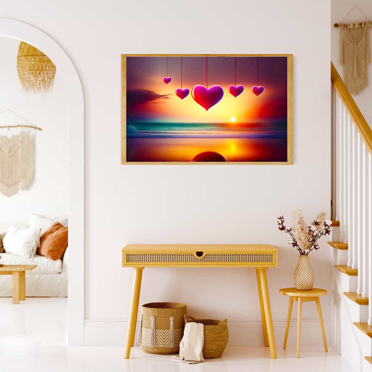 Malen nach Zahlen - Herzen am Horizont - hochwertige Leinwand - Herz, Horizontal, Liebe Landschaft