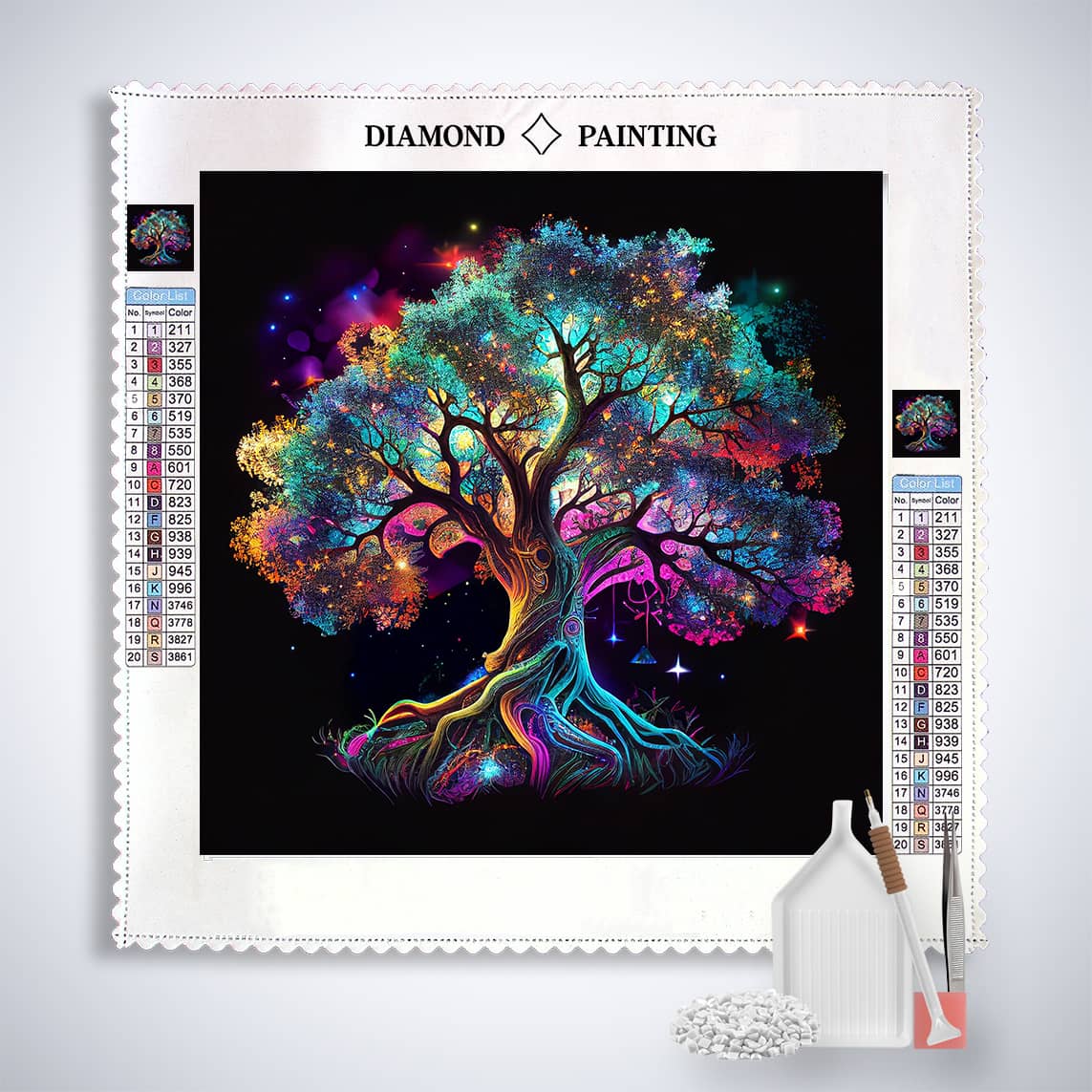 Diamond Painting Kit - Colorful Tree of Life Canvas with Paint by Numbers Design and Enhanced Acrylic Diamonds
