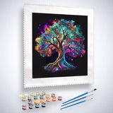 Malen nach Zahlen - Lebensbaum, Bunt - hochwertige Leinwand - Baum, Landschaft, Quadratisch, trendbilder
