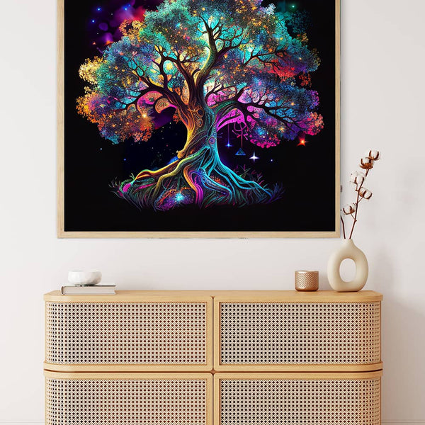 Malen nach Zahlen - Lebensbaum, Bunt - hochwertige Leinwand - Baum, Landschaft, Quadratisch, trendbilder