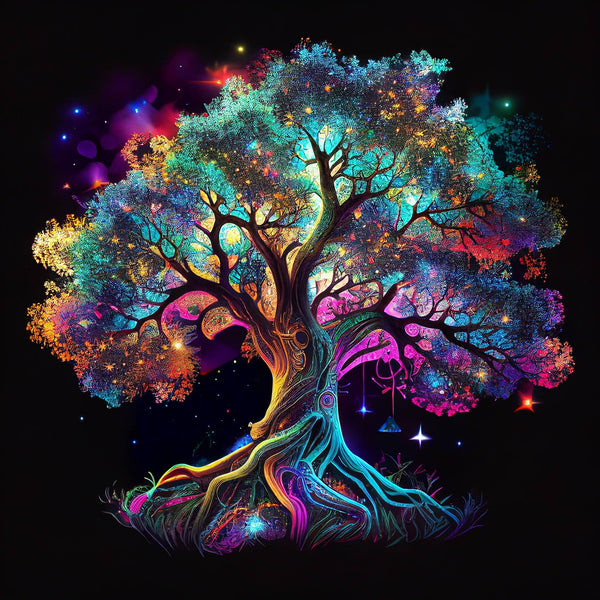 Malen nach Zahlen - Lebensbaum, Bunt - hochwertige Leinwand - Baum, Landschaft, Quadratisch, trendbilder