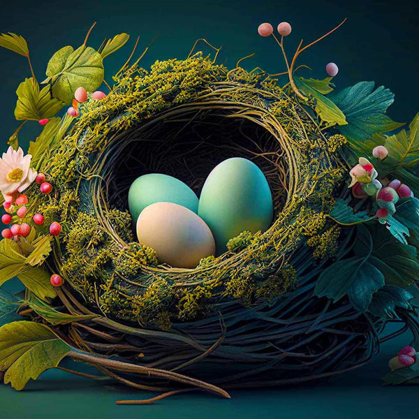 Malen nach Zahlen - Nest mit Eiern - hochwertige Leinwand - Abstrakt, Horizontal, Tiere