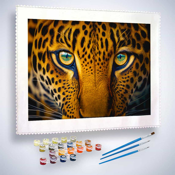 Malen nach Zahlen - Augen des Leopard - hochwertige Leinwand - Horizontal, Leopard, Tiere