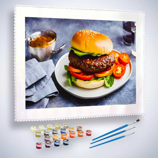 Malen nach Zahlen - Burgerteller - hochwertige Leinwand - Essen, Horizontal, Küche