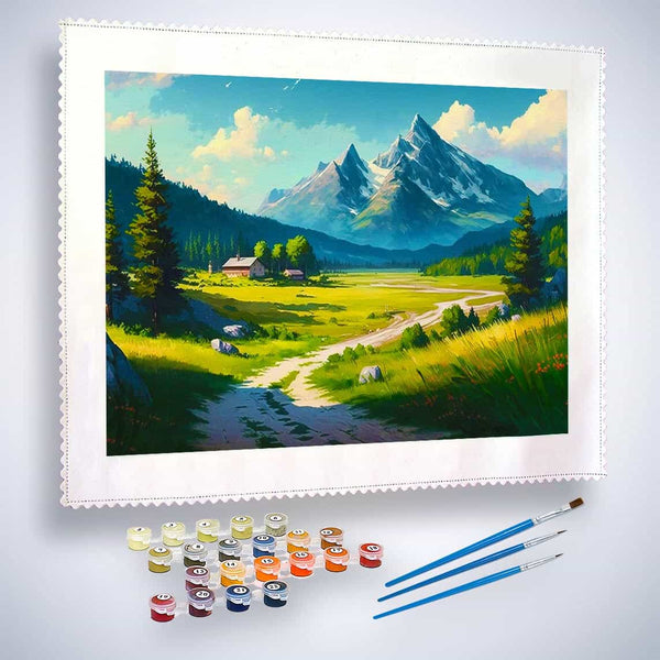 Malen nach Zahlen - Wanderweg auf den Berg - hochwertige Leinwand - Berge, Horizontal, Landschaft