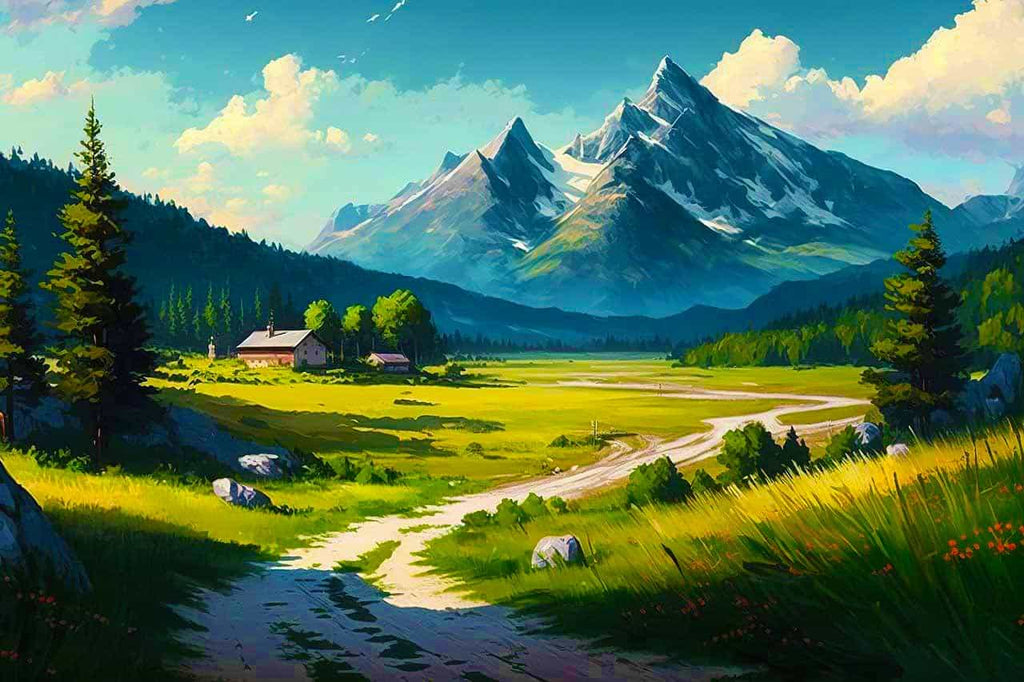 Malen nach Zahlen - Wanderweg auf den Berg - hochwertige Leinwand - Berge, Horizontal, Landschaft