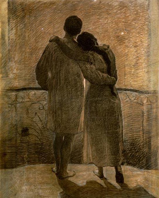 Angelo Morbelli, Junges Pärchen - Klassiker - hochwertige Leinwand - 3fuer2, exclude, Hoch, Klassische Kunst, Vertikal