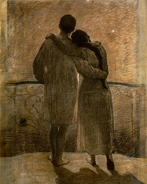Angelo Morbelli, Junges Pärchen - Klassiker - hochwertige Leinwand - 3fuer2, exclude, Hoch, Klassische Kunst, Vertikal