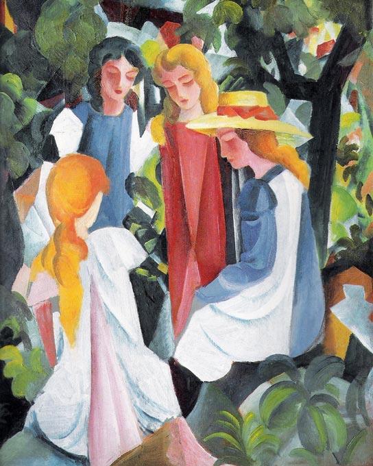 August Macke, Vier Mädchen - Klassiker - hochwertige Leinwand - 3fuer2, exclude, Klassische Kunst, Mittel, Vertikal