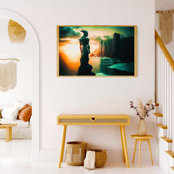 Malen nach Zahlen - Fantasywesen am Fluss - hochwertige Leinwand - Fantasy, Horizontal, Sonnenuntergang