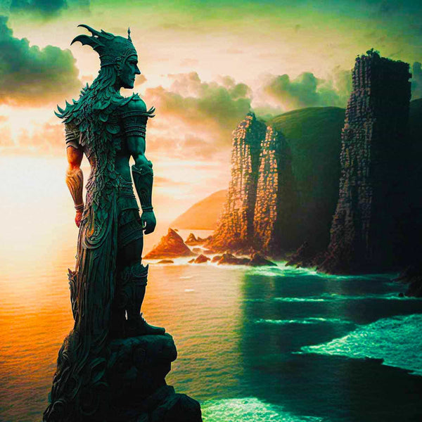 Malen nach Zahlen - Fantasywesen am Fluss - hochwertige Leinwand - Fantasy, Horizontal, Sonnenuntergang