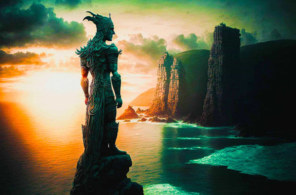 Malen nach Zahlen - Fantasywesen am Fluss - hochwertige Leinwand - Fantasy, Horizontal, Sonnenuntergang