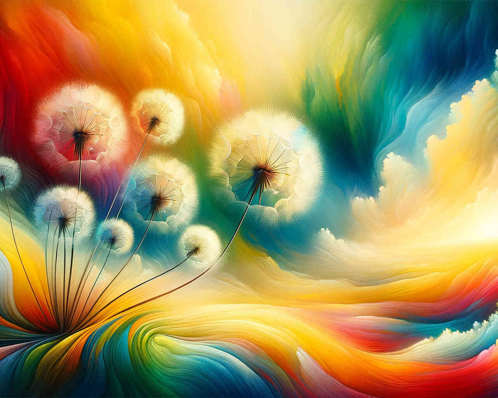 Paint by Numbers - Dandelion against rainbow background