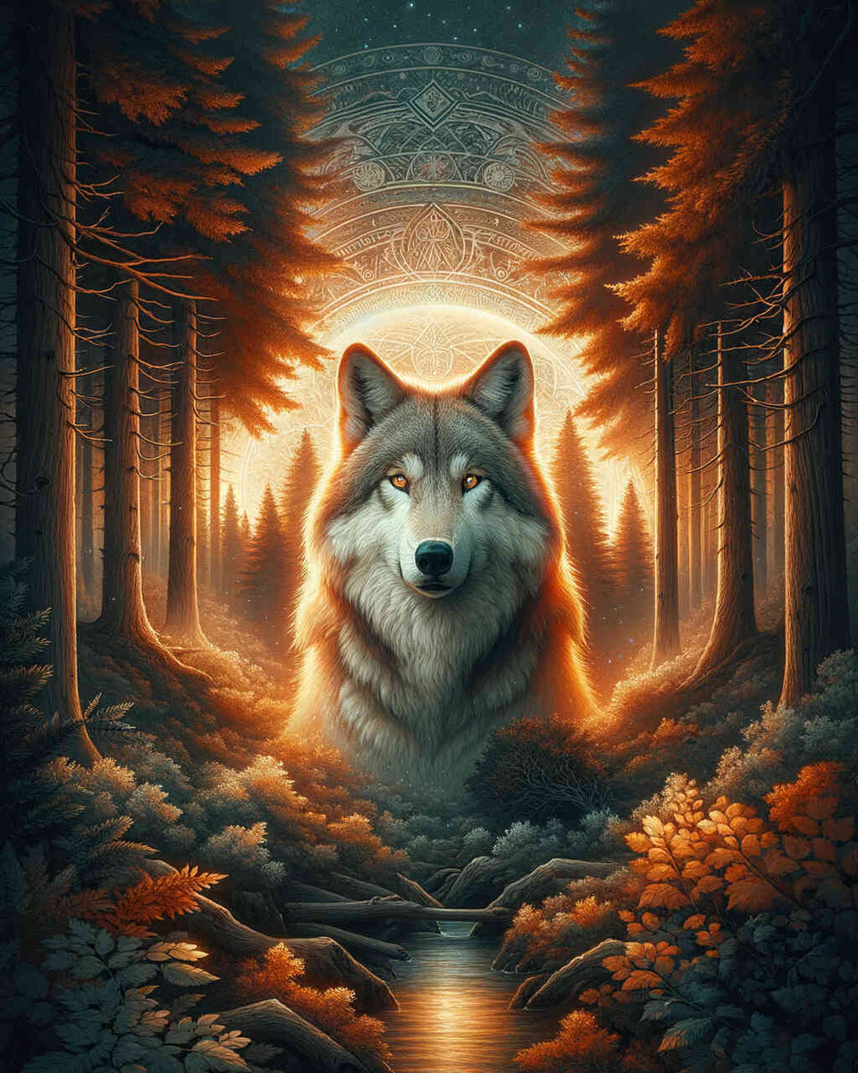 Wolf between trees - Paint by Numbers