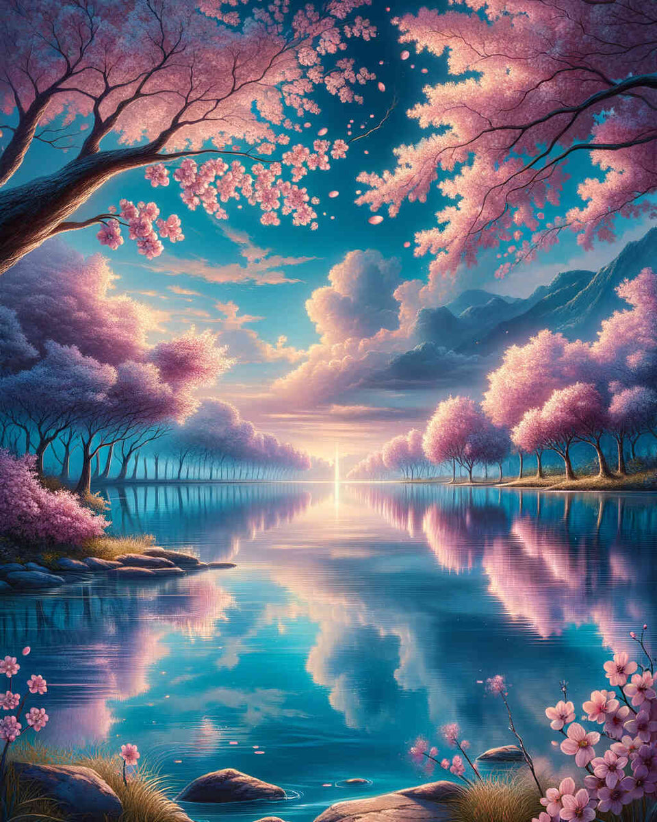 Paint by Numbers - Cherry Tree Forest at the Lake