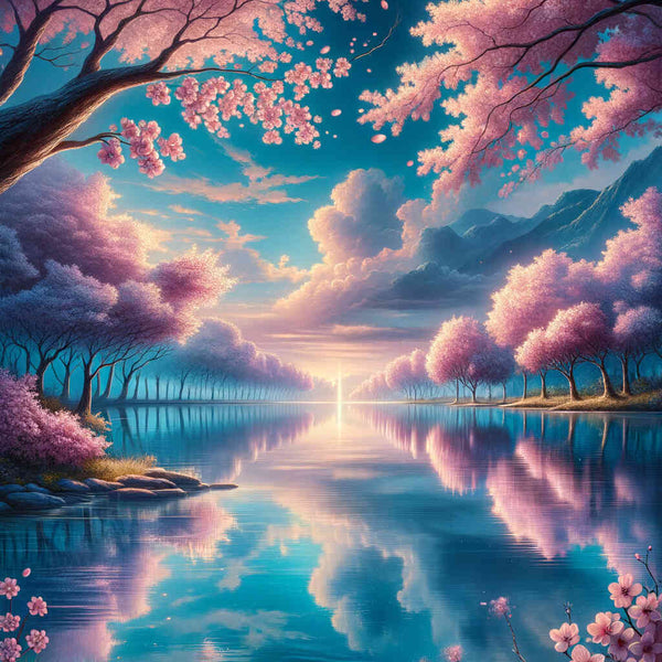 Paint by Numbers - Cherry Tree Forest at the Lake
