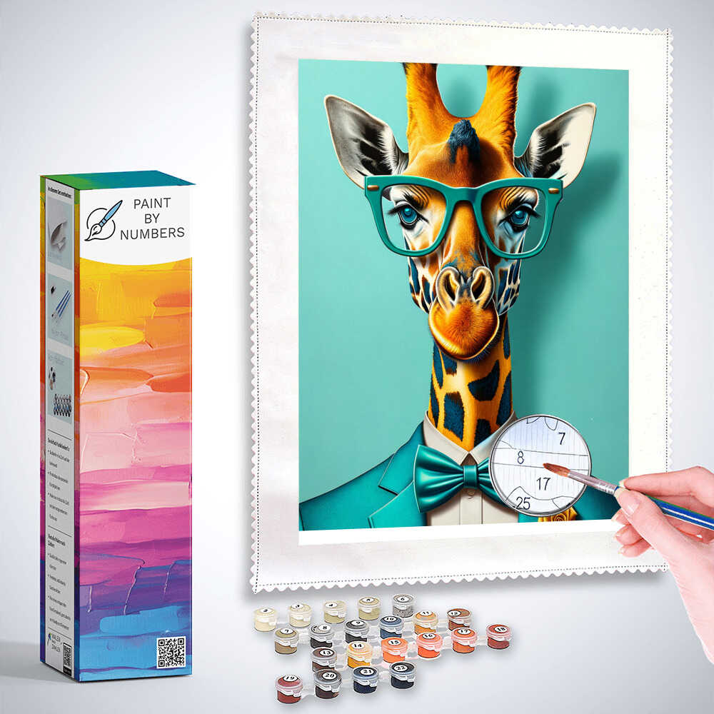 Paint by Numbers - Giraffe with bow tie and glasses