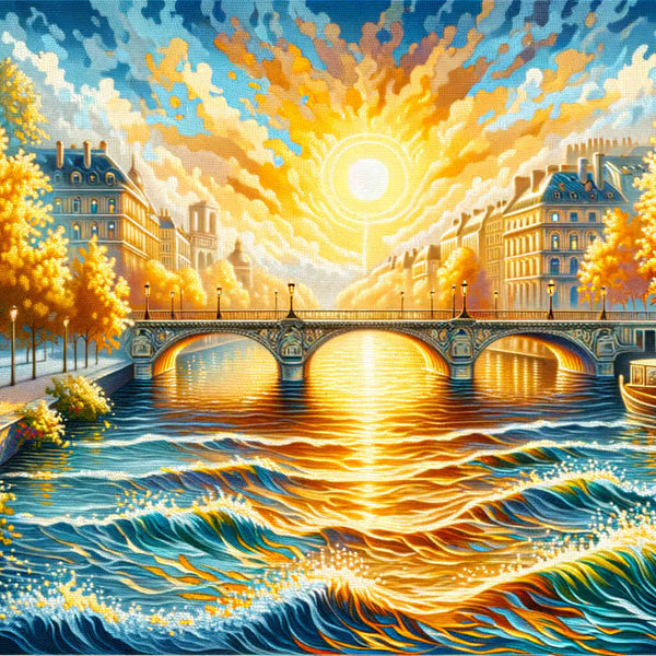 Bridge over river, sunshine - Paint by Numbers