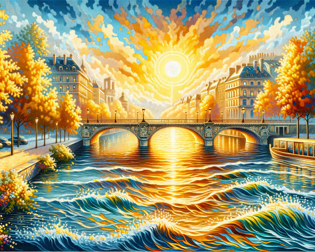 Bridge over river, sunshine - Paint by Numbers