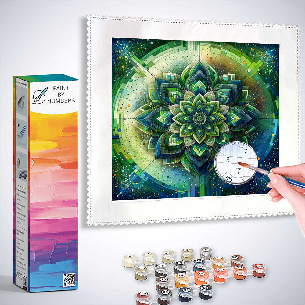 Paint by Numbers - Mandala in green and blue