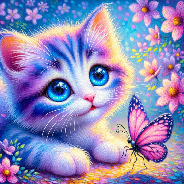 Paint by Numbers - Cat with Pink Butterfly