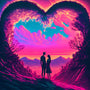 Heart-shaped landscape with couple, Diamond Painting art, Paint by Numbers kit, enhanced acrylic diamonds, artistic love scene