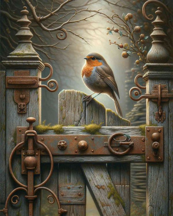 Paint by Numbers - Robin, wooden gate