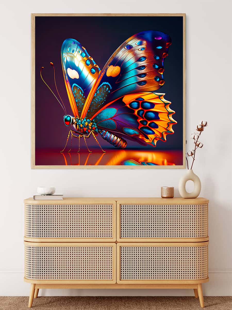Vibrant Diamond Painting Kit featuring an orange and blue butterfly on a professional canvas, perfect for Paint by Numbers enthusiasts