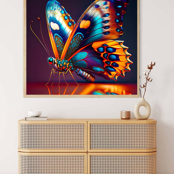 Vibrant Diamond Painting Kit featuring an orange and blue butterfly on a professional canvas, perfect for Paint by Numbers enthusiasts