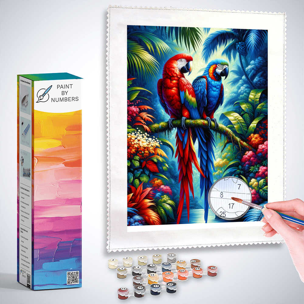 Red and blue parrot - Paint by Numbers