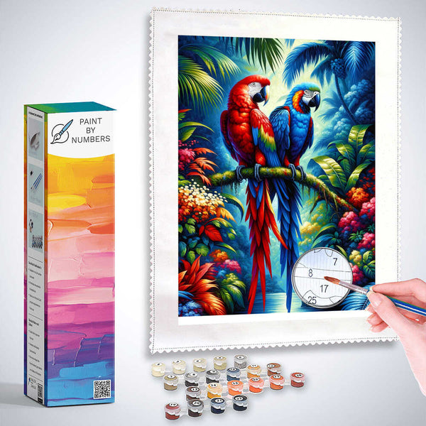 Red and blue parrot - Paint by Numbers