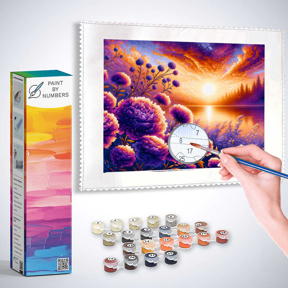 Paint by Numbers - Purple flowers in the sunset