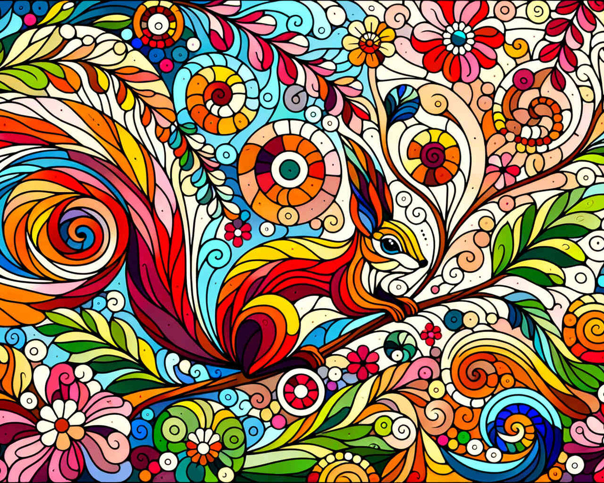 Squirrel, flowers - Paint by Numbers